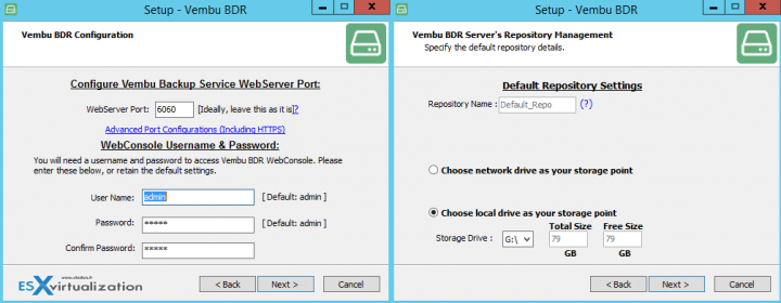 Vembu BDR Server Installation - Repository and web server ports