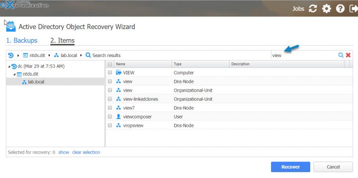 Nakivo Individual Items AD Recovery