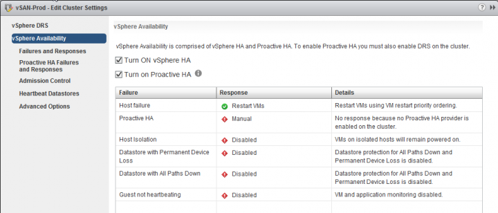 Activate VMware HA and Proactive HA