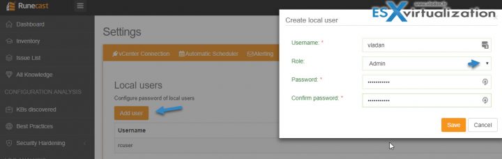 Runecast Analyzer Add new user