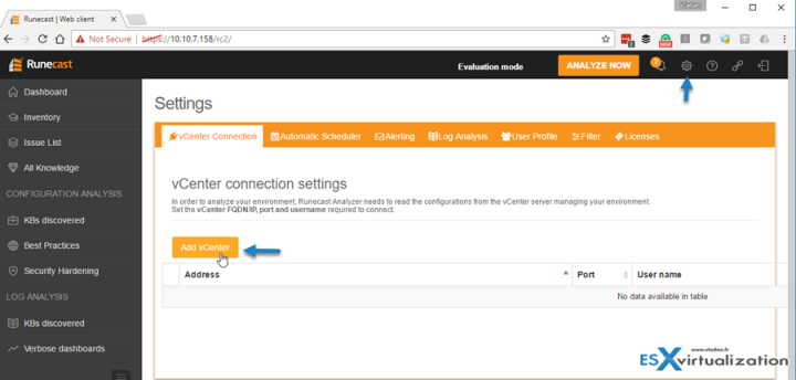 Add vCenter Server To Runecast Analyzer