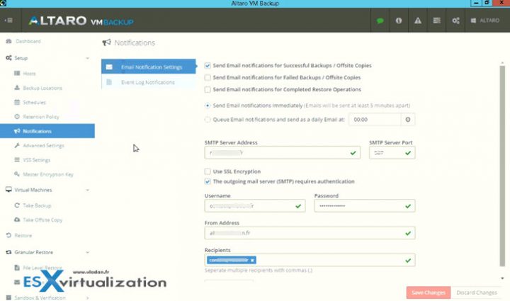 Altaro VM Backup - Settiing up E-mail notifications