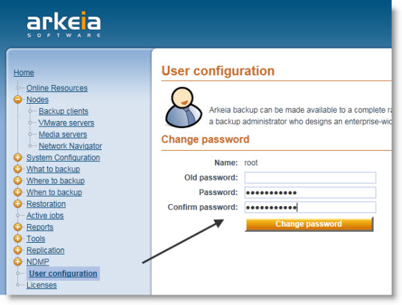 Arkeia backup appliance Setup root password