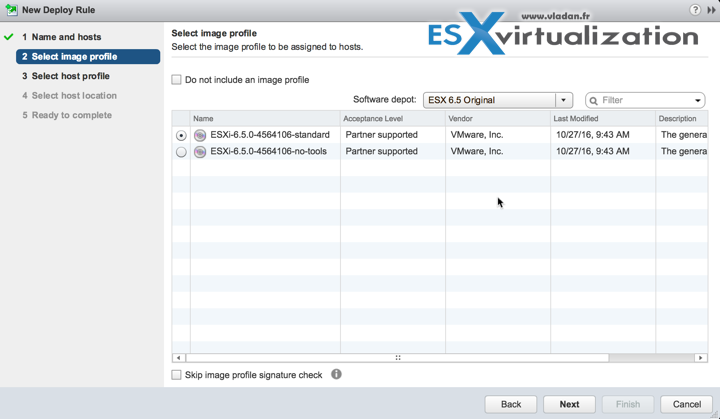 AutoDeploy vSphere 6.5 and Selection of Image Profile