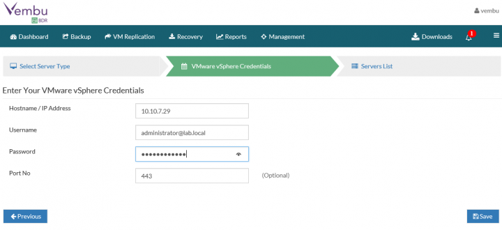 Backup VMware vSphere with Vembu BDR - Add vCenter Server