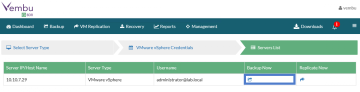 Backup VMware vSphere with Vembu BDR - Backup Now Icon