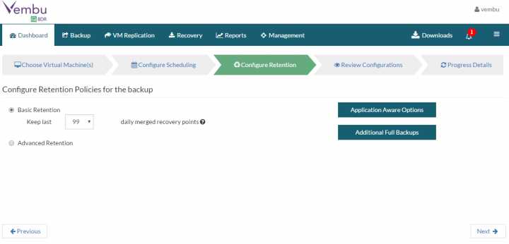 Backup VMware vSphere with Vembu BDR - Retention Period