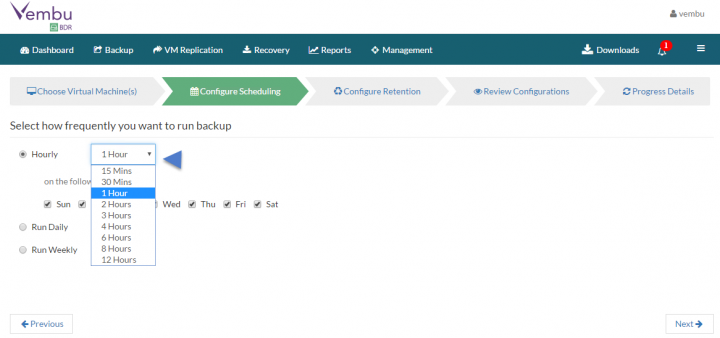 Backup VMware vSphere with Vembu BDR - pick a schedule