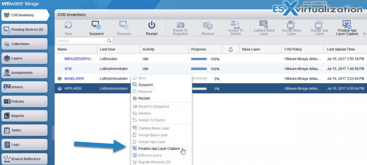 Capture VMware Mirage Application Layer