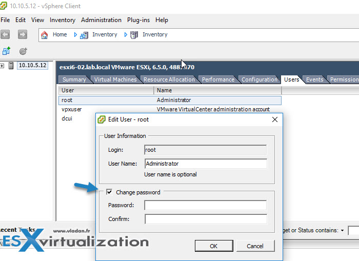 Change ESXi lost root password o