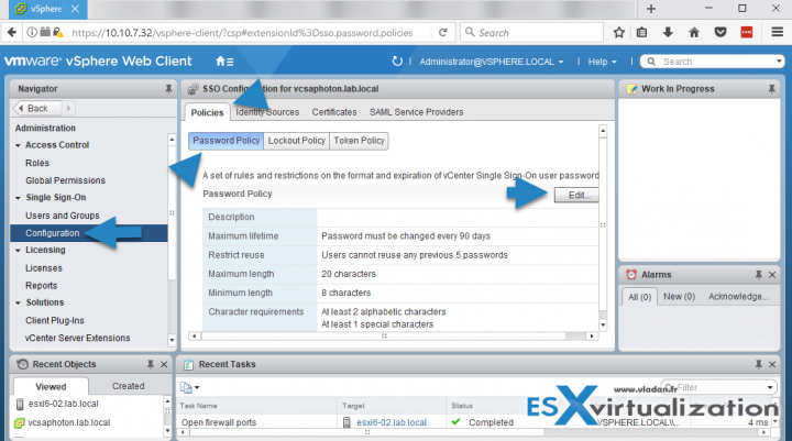 Change vCenter SSO policy