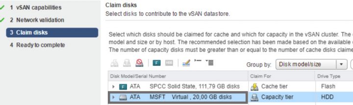 Claim disks for vSAN