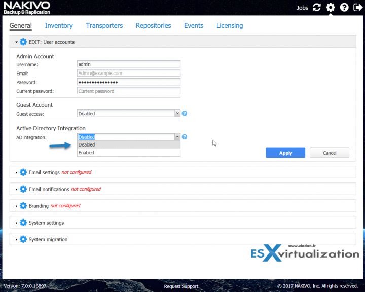 Configuration of Nakivo Backup and Replication with Microsoft Active directory