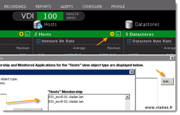 Configure the Xangati VDI dashboard with the right elements of your infrastructure