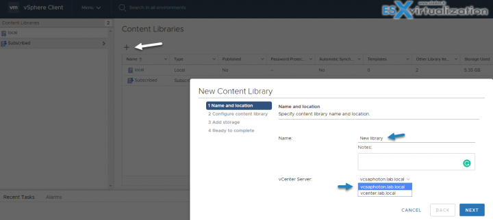 VMware vSphere 6.7 Create new content library