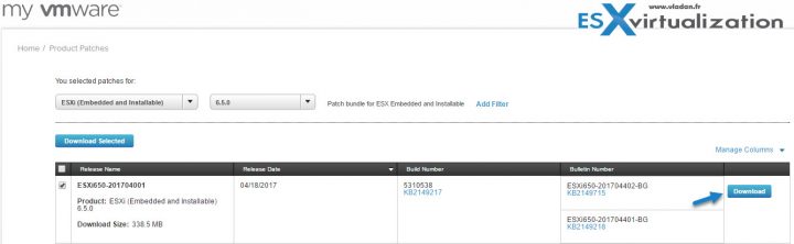 Download latest ESXi patch at My VMware