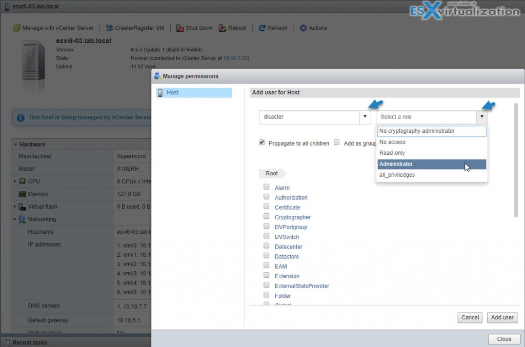 VMWARE ESXI. ESXI. ASOS ESXI. Host permissions