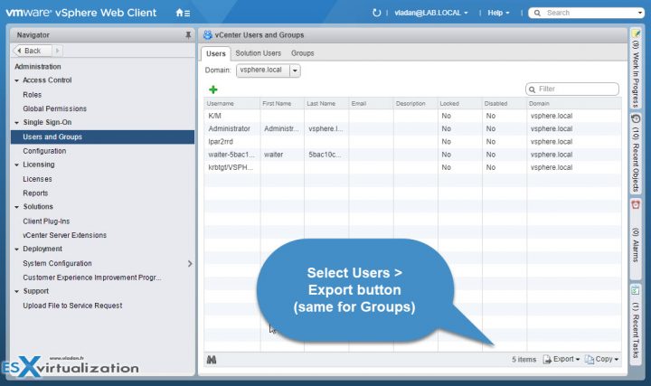 Export users and groups from vCenter