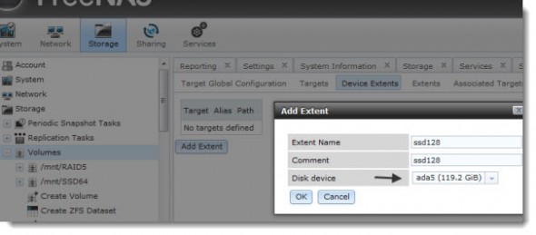How to configure FREENAS 8 to export iSCSI disk