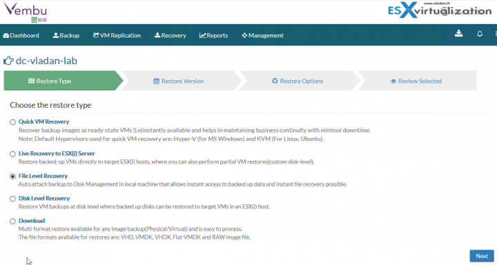 File level recovery Vembu