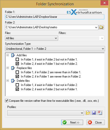 File Menu Tools Syncronization Options