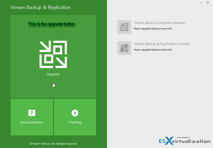 Hit the Upgrade button to upgrade to Veeam 9.5