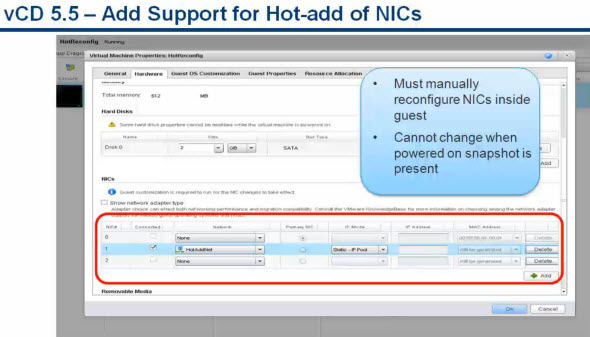 vCD 5.5 - Hot Add Nics