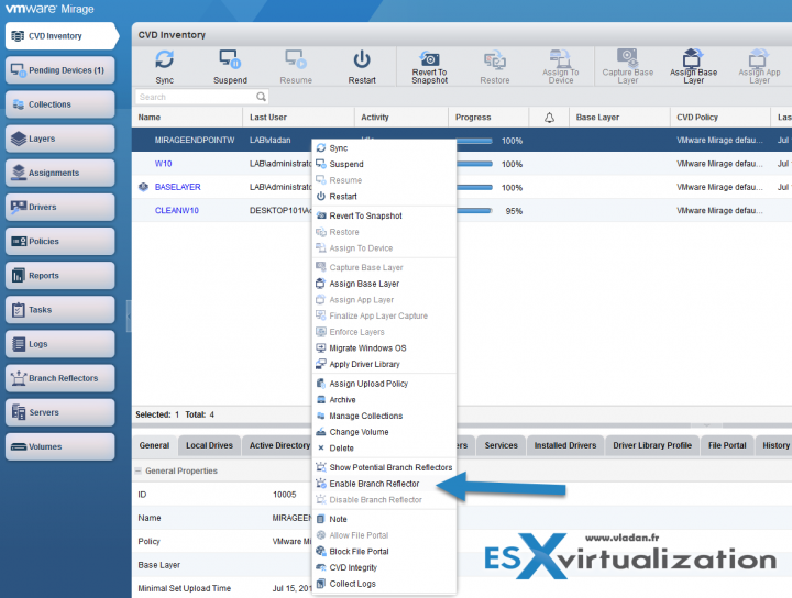 How Enable VMware Mirage Branch Reflector