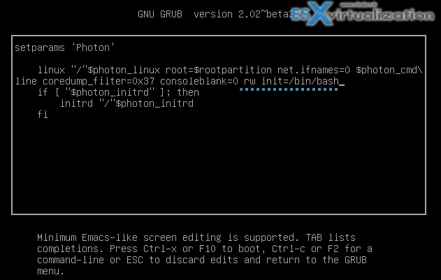 How To Reset root password in VCSA 6.5 Mofify GRUB