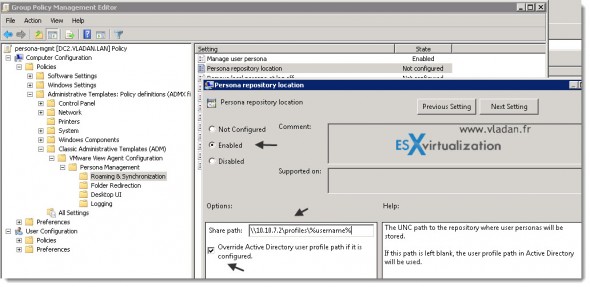 How-to configure VMware View persona management