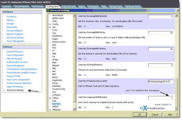 How to disable configuration SSH warning message ESXi 5