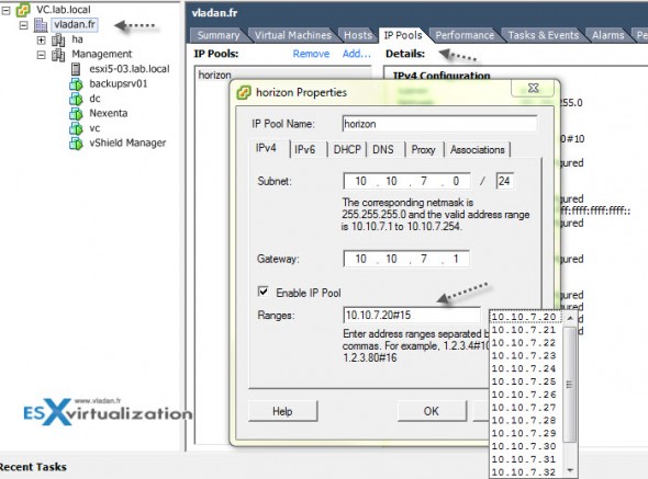 VMware vSphere IP pools configuration