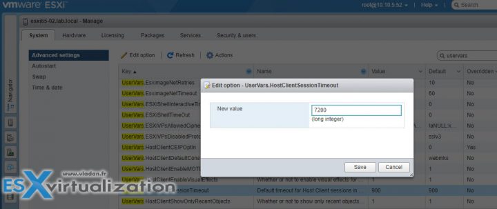 Increase Inactivity Timeout on VMware ESXi Host Client2