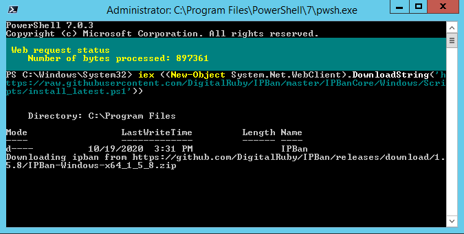 Installation of IPban on Windows Server via PowerShell