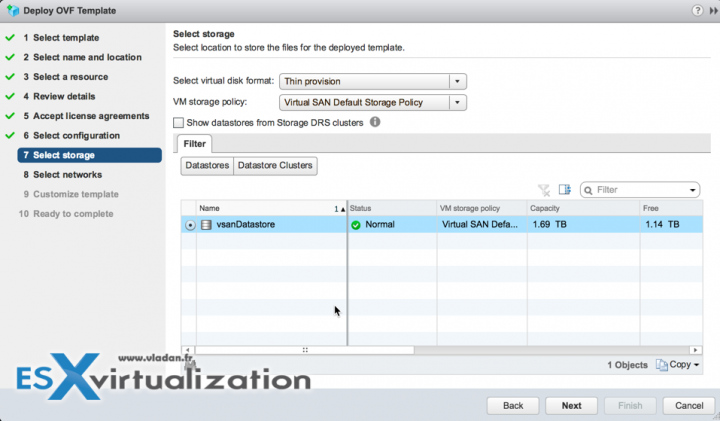 LogInsight 4 deployment steps - chose a storage