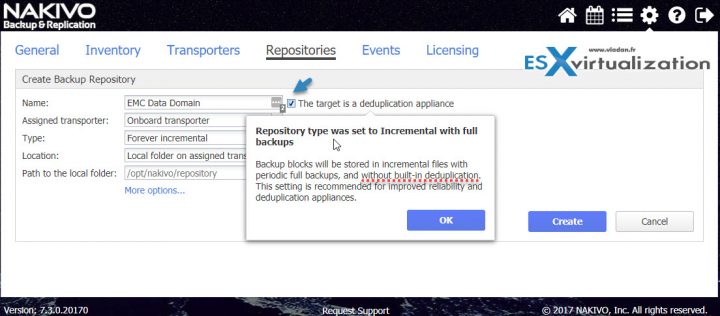 Nakivo 7.3 Deduplication appliance support