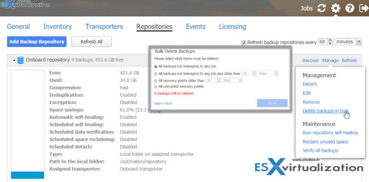 Nakivo Bulk delete Backups