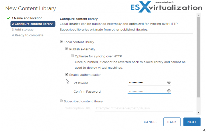 VMware vSphere 6.7 Create new content library