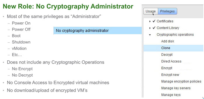 VMware vSphere 6.5 - New role called "No Cryptography Administrator"