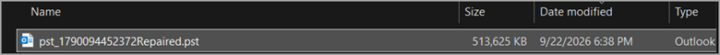 repaired PST file saved in your local drive