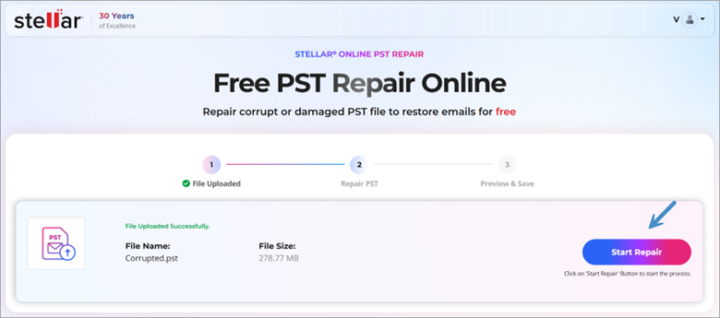 Click on the Repair to start the process