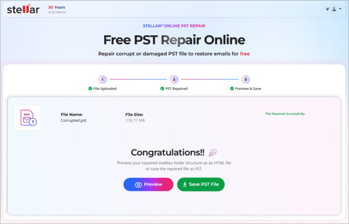 Download the repaired PST file