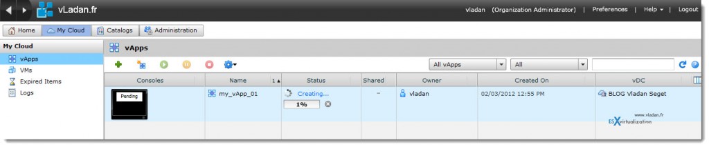 Exploring vCloud Director Interface - as a customer - ESX Virtualization