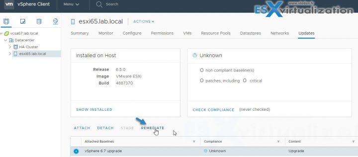 Upgrade ESXi 6.x to 6.7 via VUM