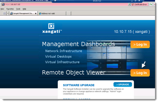 Remote Object viewer setup in Xangati Management Dashboard