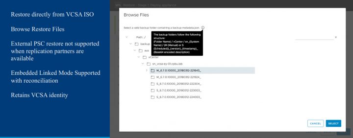 VMware vCSA 6.7 Restore