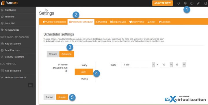 Runecast Analyzer Automatic scheduling