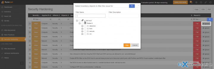 Runecast Analyzer Filter Option