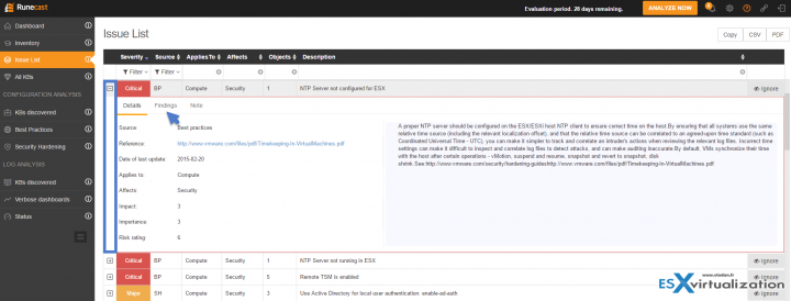 Runecast Analyzer Issue List