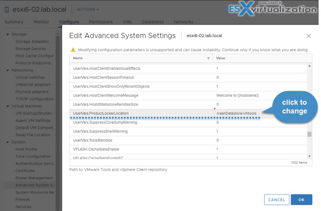 Configure VMware Tools Update from Shared ProductLocker Location ESX